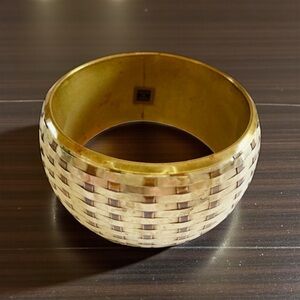 Large Bold Vintage Silver Brass Copper Bangle Bracelet Statement Piece